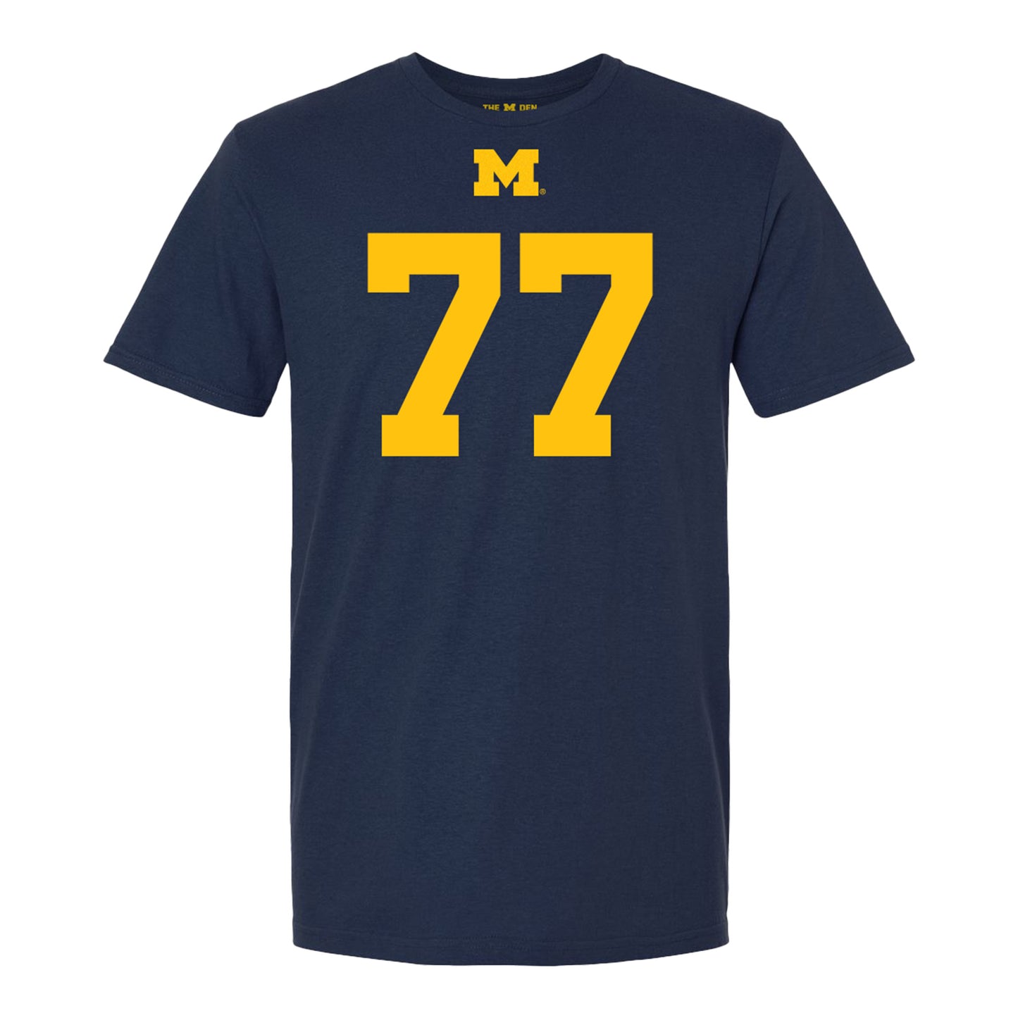 Michigan Wolverines #77 Blake Frazier Student Athlete Blue Football T-Shirt - Front View