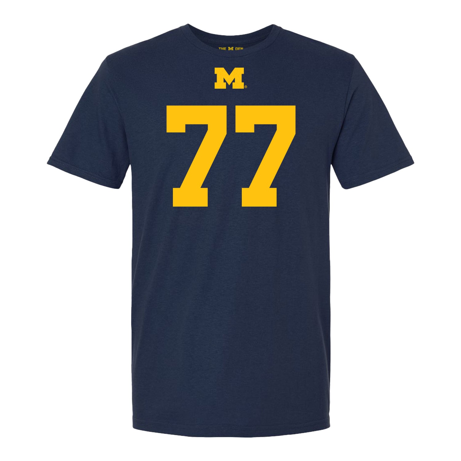 Michigan Wolverines #77 Blake Frazier Student Athlete Blue Football T-Shirt - Front View