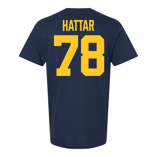 Michigan Wolverines #78 Lawrence Hattar Student Athlete Blue Football T-Shirt - Back View