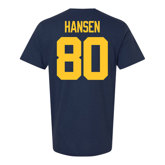 Michigan Wolverines #80 Hogan Hansen Student Athlete Blue Football T-Shirt - Back View