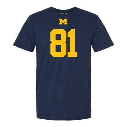 Michigan Wolverines #81 Peyton O'Leary Student Athlete Blue Football T-Shirt - Front View