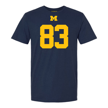 Michigan Wolverines #83 Zack Marshall Student Athlete Blue Football T-Shirt - Front View