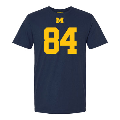 Michigan Wolverines #84 Jacob Washington Student Athlete Blue Football T-Shirt - Front View