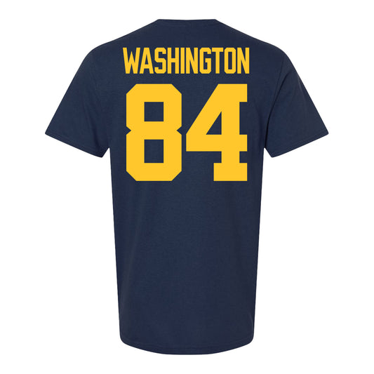 Michigan Wolverines #84 Jacob Washington Student Athlete Blue Football T-Shirt - Back View