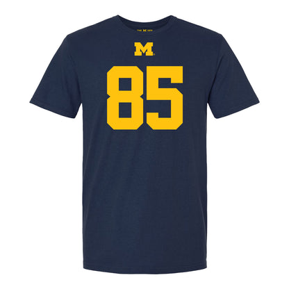 Michigan Wolverines #85 Logan Forbes Student Athlete Blue Football T-Shirt - Front View