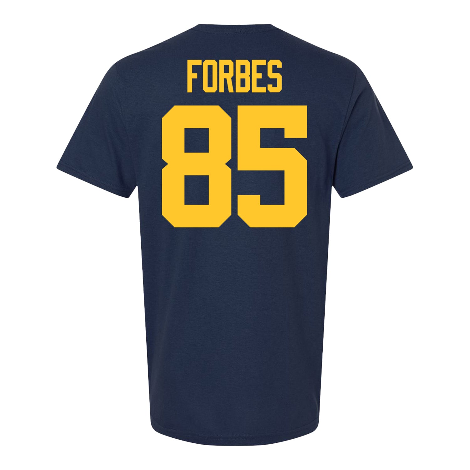 Michigan Wolverines #85 Logan Forbes Student Athlete Blue Football T-Shirt - Back View