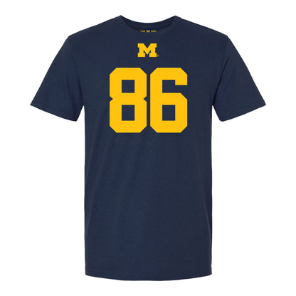 Michigan Wolverines #86 Brady Prieskorn Student Athlete Blue Football T-Shirt - Front View