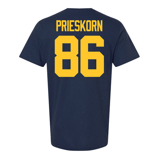 Michigan Wolverines #86 Brady Prieskorn Student Athlete Blue Football T-Shirt - Back View