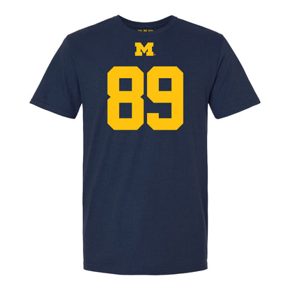 Michigan Wolverines #89 Allesandro Lornezetti Student Athlete Blue Football T-Shirt - Front View