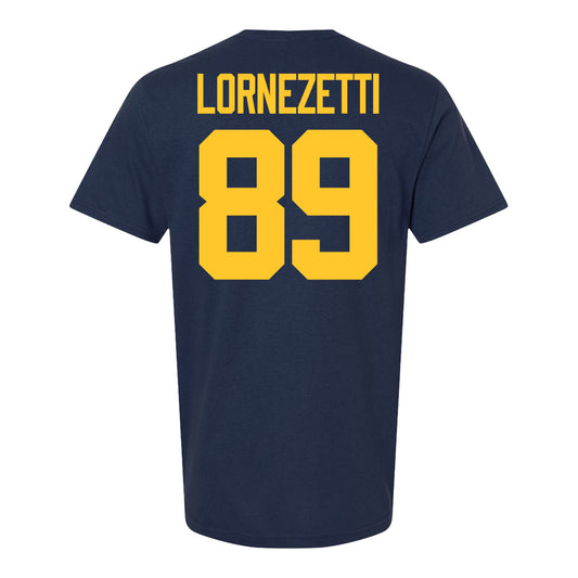 Michigan Wolverines #89 Allesandro Lornezetti Student Athlete Blue Football T-Shirt - Back View