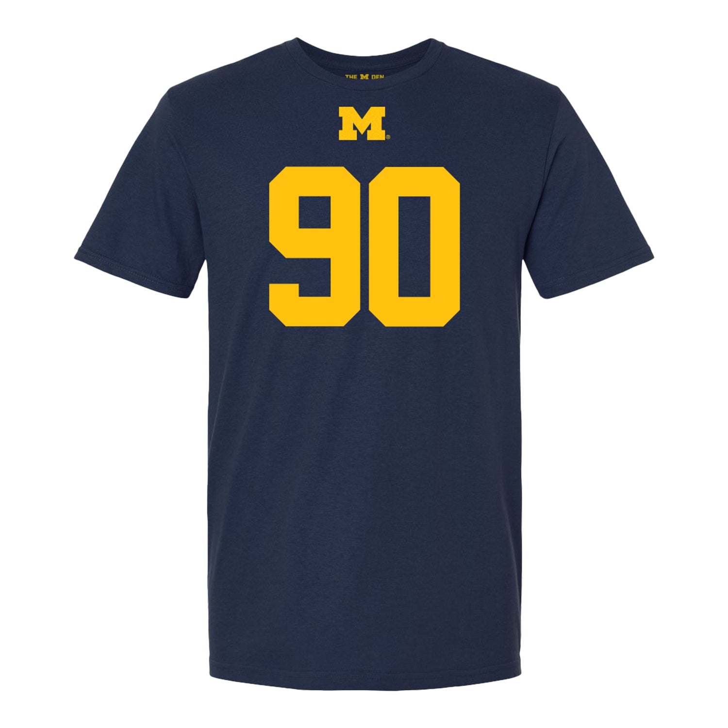 Michigan Wolverines #90 Hudson Hollenbeck Student Athlete Blue Football T-Shirt - Front View