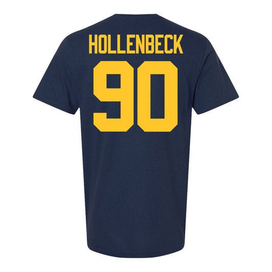 Michigan Wolverines #90 Hudson Hollenbeck Student Athlete Blue Football T-Shirt - Back View