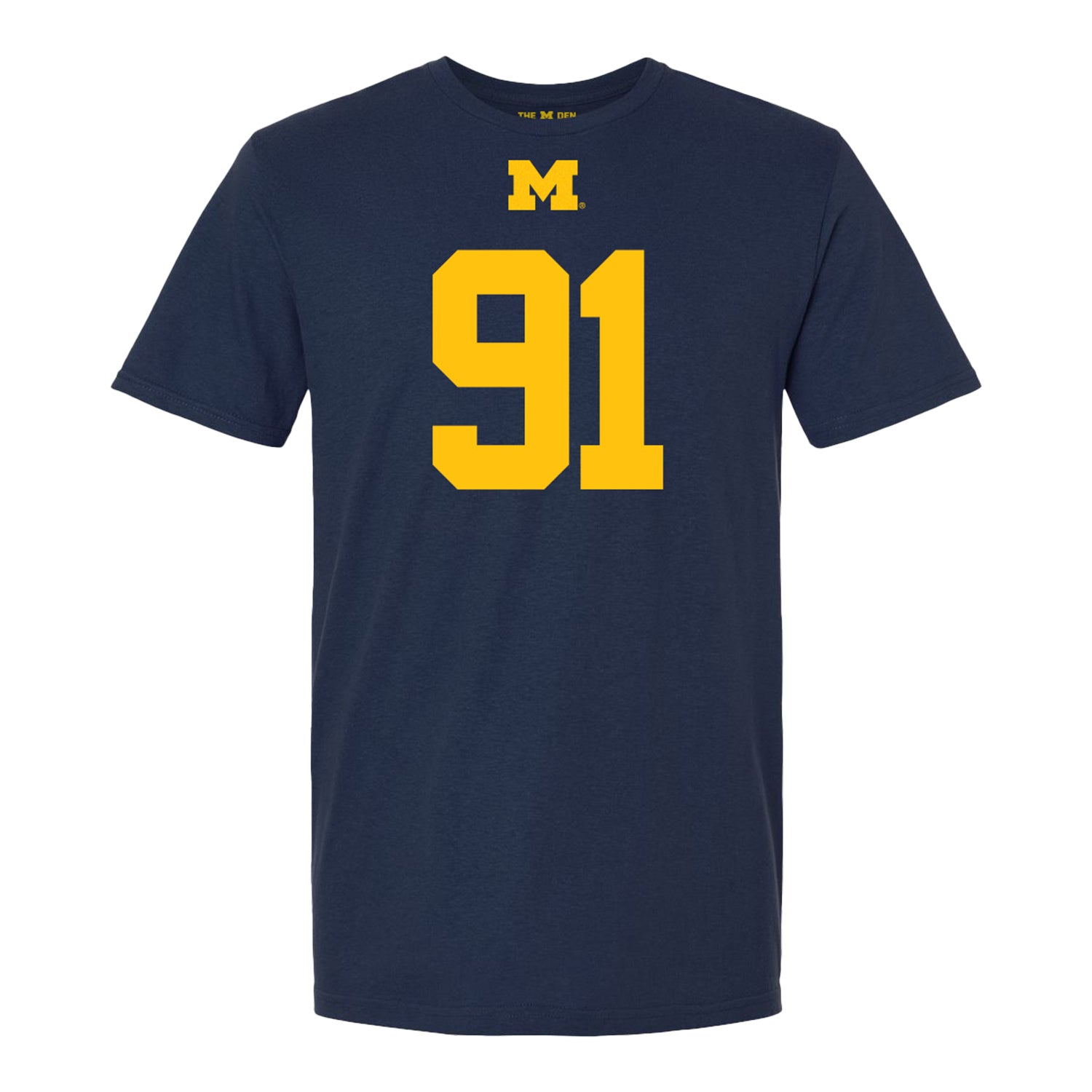 Michigan Wolverines #91 Evan Boutorwick Student Athlete Blue Football T-Shirt - Front View