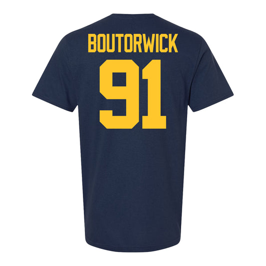 Michigan Wolverines #91 Evan Boutorwick Student Athlete Blue Football T-Shirt - Back View