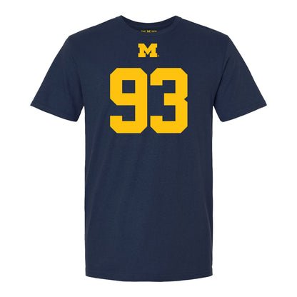 Michigan Wolverines #93 Benny Patterson Student Athlete Blue Football T-Shirt -  Front View