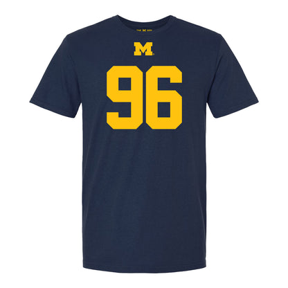 Michigan Wolverines #96 Dominic Zvada Student Athlete Blue Football T-Shirt - Front View