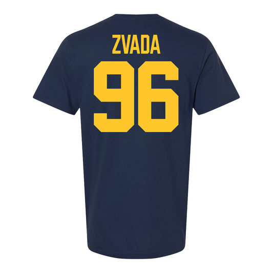 Michigan Wolverines #96 Dominic Zvada Student Athlete Blue Football T-Shirt - Back View