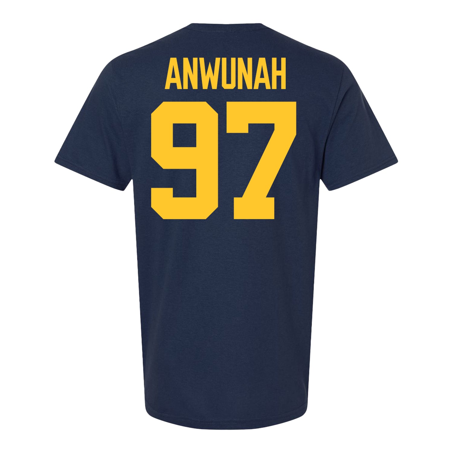 Michigan Wolverines #97 Chibi Anwunah Student Athlete Blue Football T-Shirt - Back View