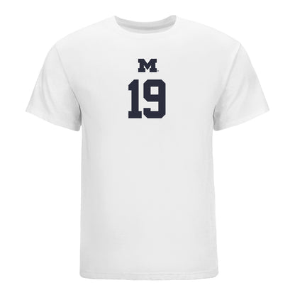 Michigan Wolverines Women's Volleyball Student Athlete T-Shirt #19 Maddi Cuchran In White - Front View