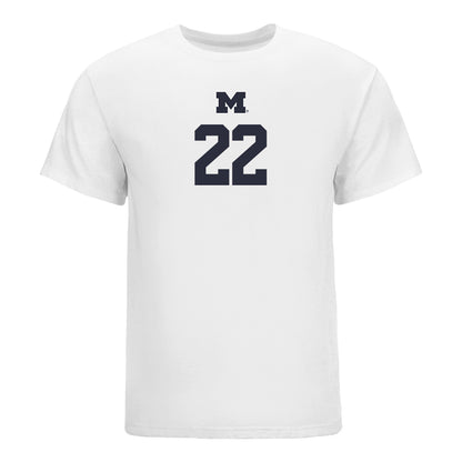 Michigan Wolverines Women's Volleyball Student Athlete T-Shirt #22 Sydney Schnichels In White - Front View