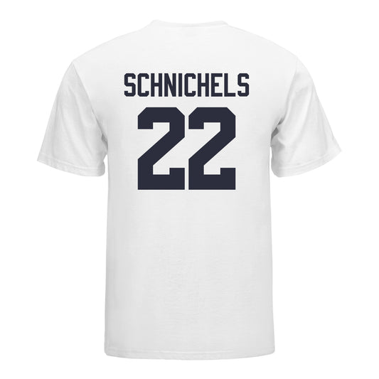 Michigan Wolverines Women's Volleyball Student Athlete T-Shirt #22 Sydney Schnichels In White - Back View