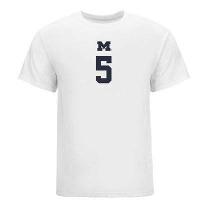 Michigan Wolverines Women's Volleyball Student Athlete T-Shirt #5 Lydia Johnson In White - Front View