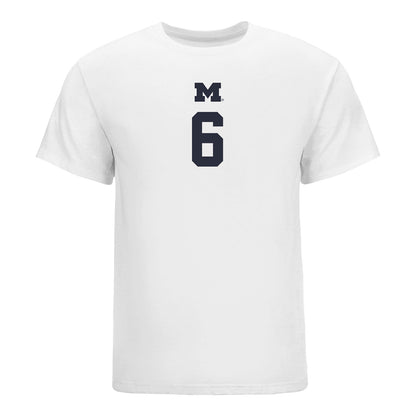 Michigan Wolverines Women's Volleyball Student Athlete T-Shirt #6 Ellie White In White - Front View