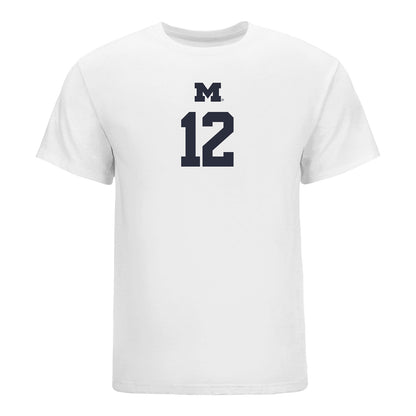 Michigan Wolverines Women's Volleyball Student Athlete T-Shirt #12 Jenna Hanes In White - Front View