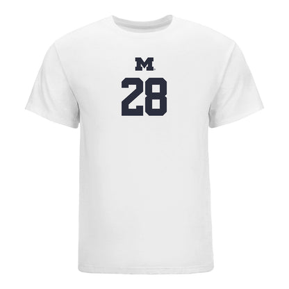 Michigan Wolverines Women's Volleyball Student Athlete T-Shirt #28 Trixie McMillin In White - Front View
