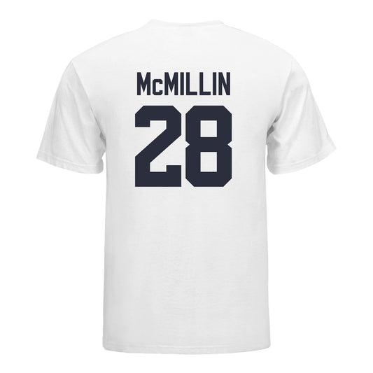 Michigan Wolverines Women's Volleyball Student Athlete T-Shirt #28 Trixie McMillin In White - Back View