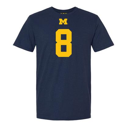 Michigan Wolverines #8 I'Marion Stewart Student Athlete Blue Football T-Shirt - Front View