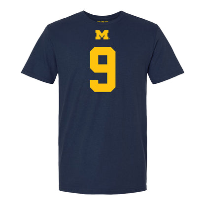 Michigan Wolverines #9 Channing Goodwin Student Athlete Blue Football T-Shirt - Front View