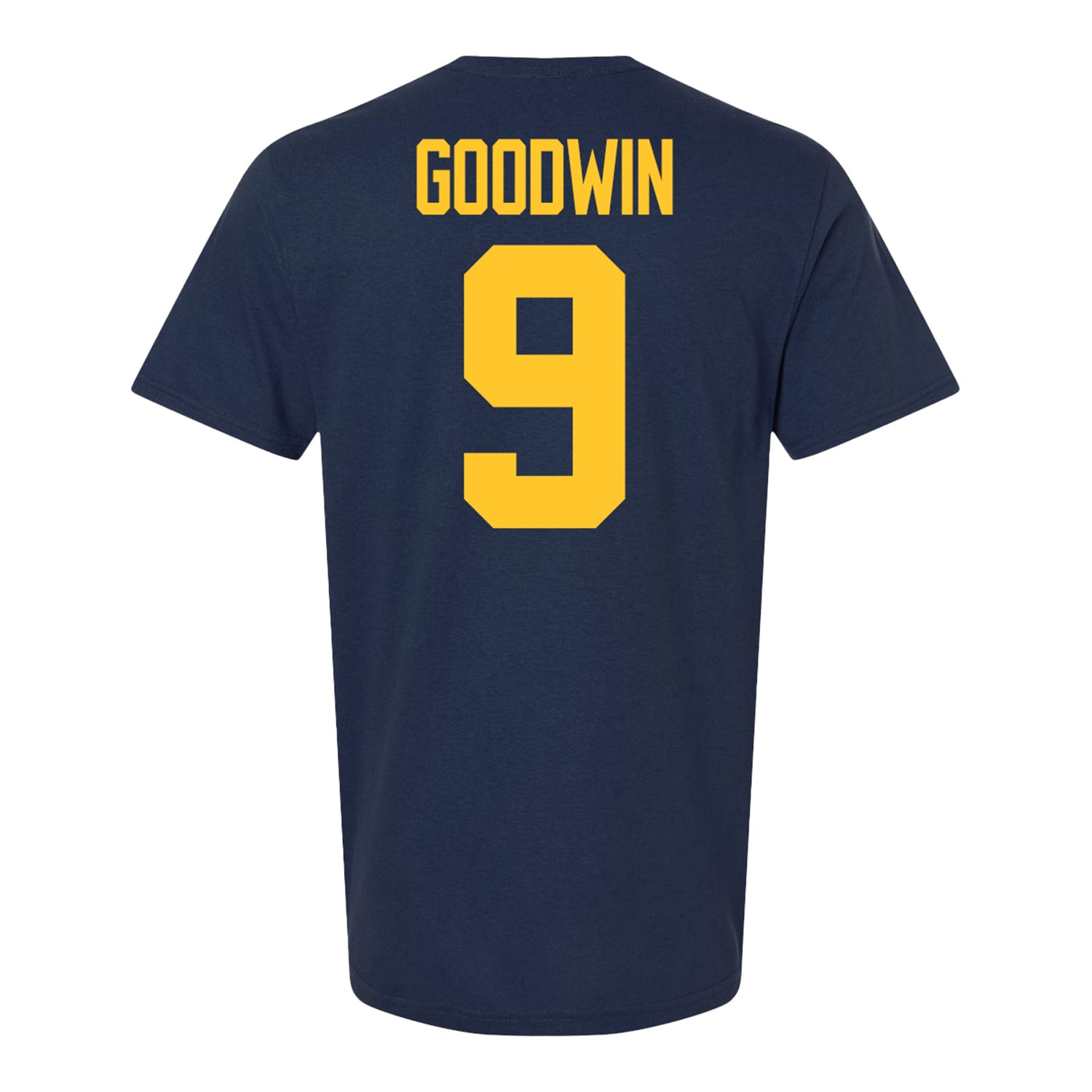 Michigan Wolverines #9 Channing Goodwin Student Athlete Blue Football T-Shirt - Back View