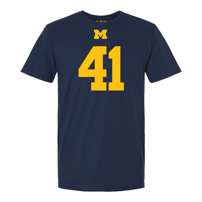 Michigan Wolverines #41 Shomari Stone Student Athlete Blue Football T-Shirt - Front View