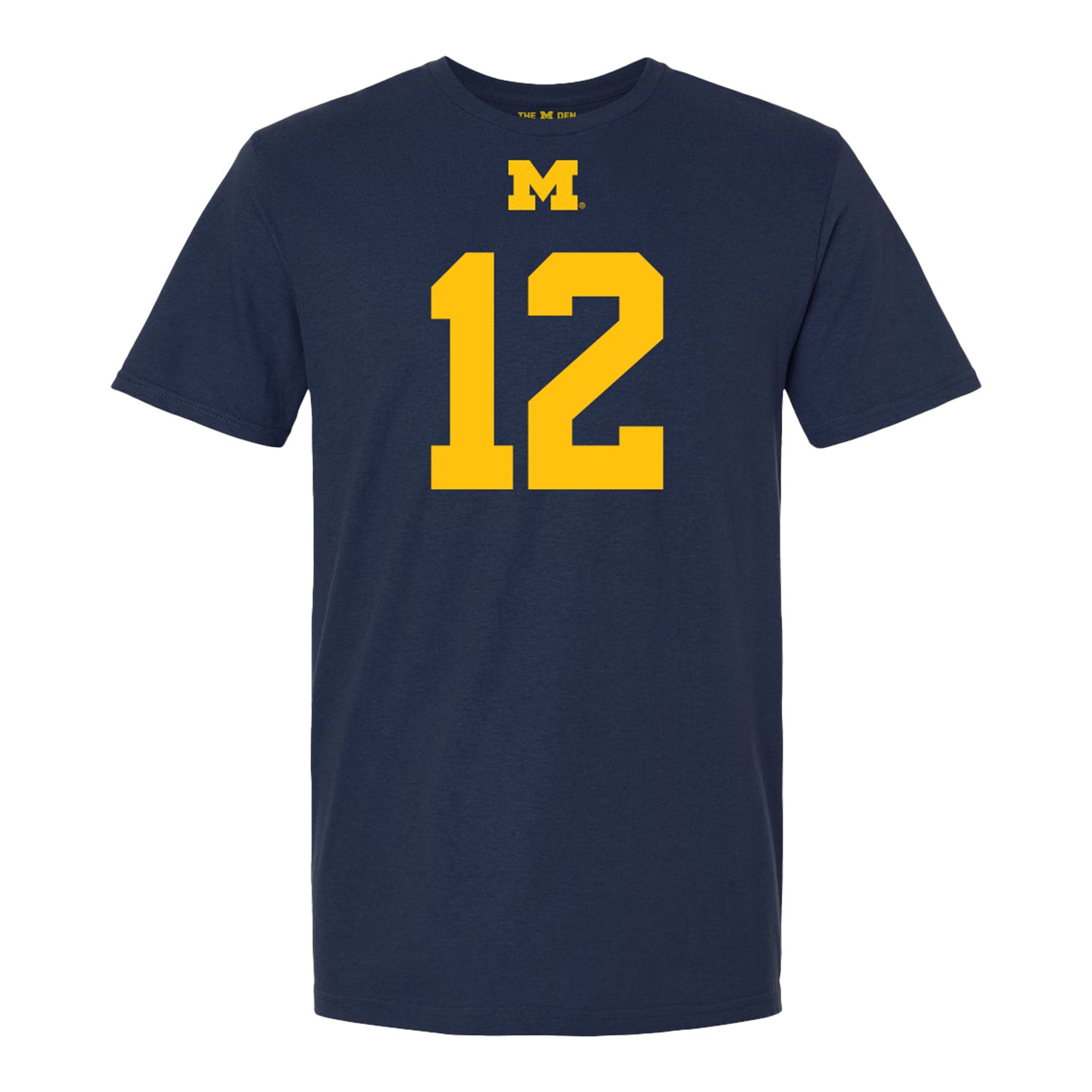 Michigan Wolverines #12 Jake Garcia Student Athlete Blue Football T-Shirt - Front View