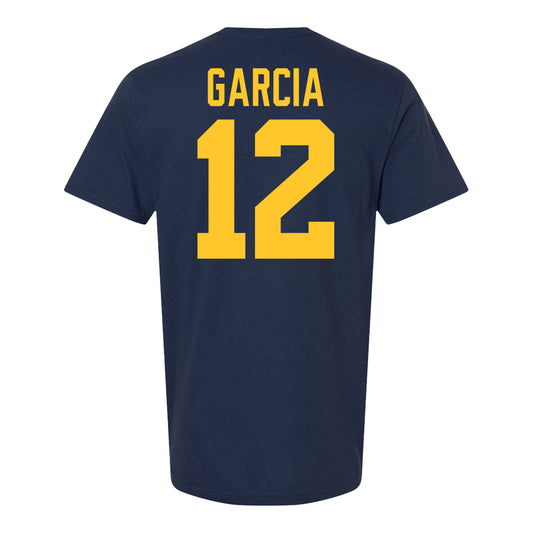 Michigan Wolverines #12 Jake Garcia Student Athlete Blue Football T-Shirt - Back View