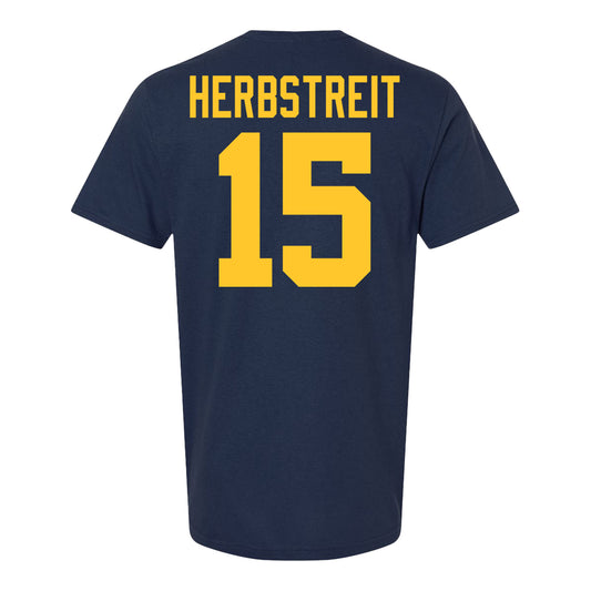 Michigan Wolverines #15 Chase Herbstriet Student Athlete Blue Football T-Shirt - Back View