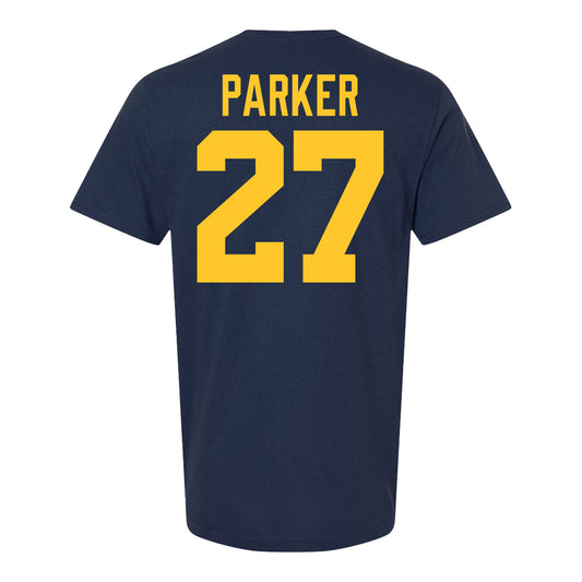 Michigan Wolverines #27 Jasper Parker Student Athlete Blue Football T-Shirt - Back View