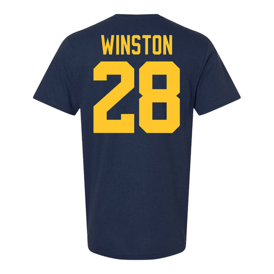 Michigan Wolverines #28 Kainoa Winston Student Athlete Blue Football T-Shirt - Back View