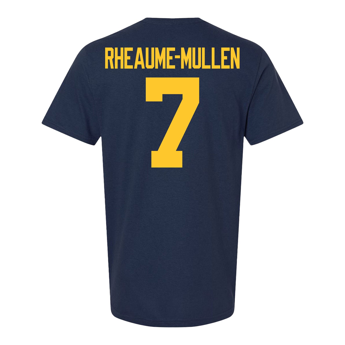 Michigan Wolverines Men's Hockey Student Athlete #7 Dakoda Rheaume-Mullen T-Shirt - Back View