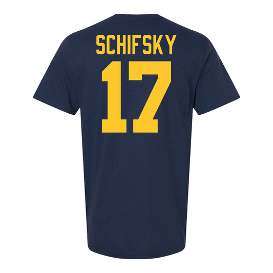Michigan Wolverines Men's Hockey Student Athlete #17 Garrett Schifsky T-Shirt - Back View