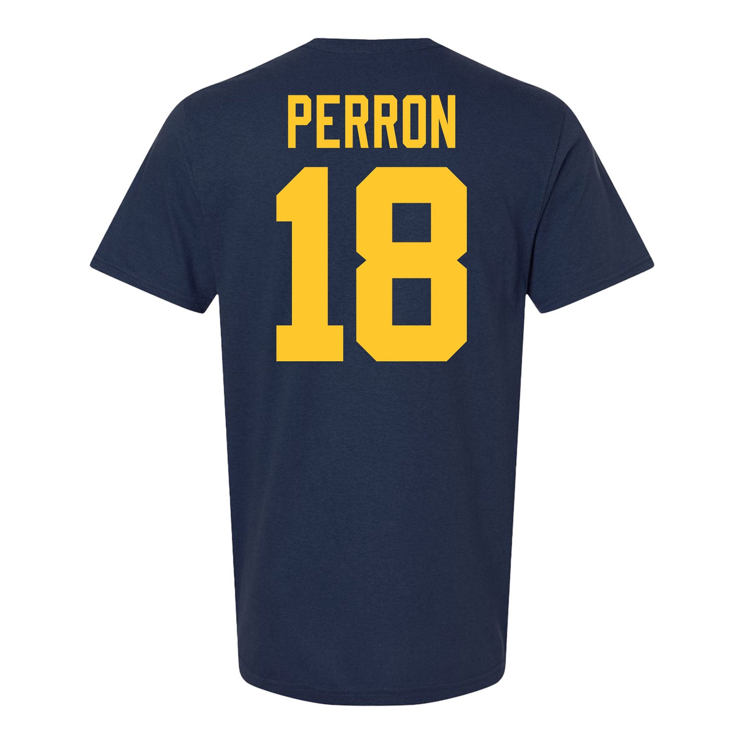 Michigan Wolverines Men's Hockey Student Athlete #18 Jayden Perron T-Shirt - Back View