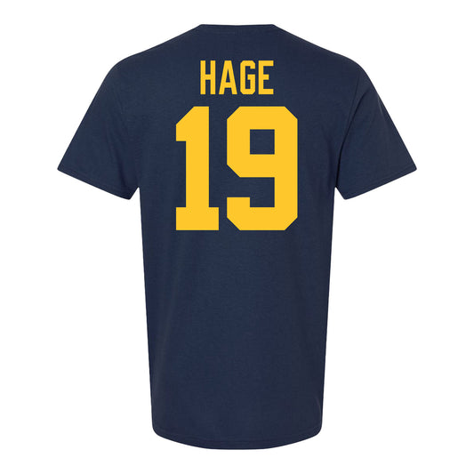 Michigan Wolverines Men's Hockey Student Athlete #19 Michael Hage T-Shirt - Back View