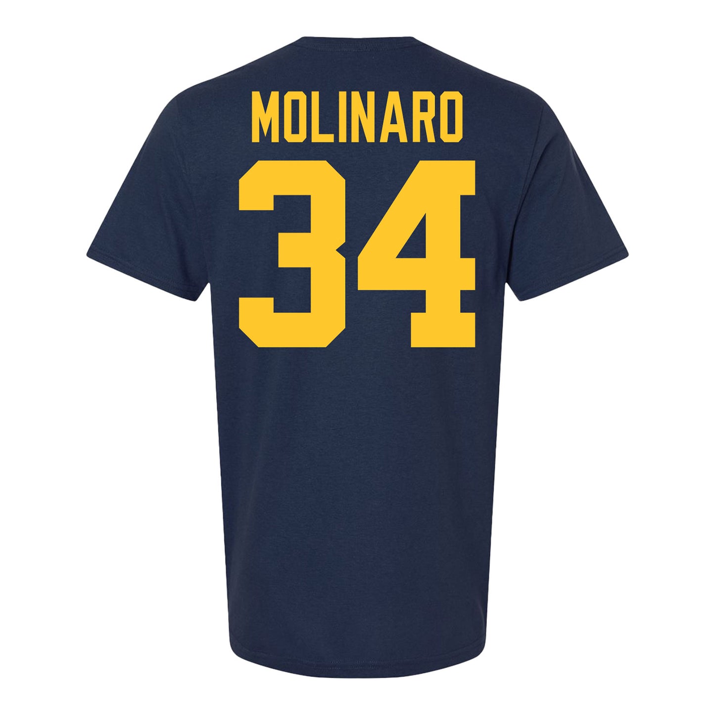 Michigan Wolverines Men's Hockey Student Athlete #34 Julian Molinaro T-Shirt - Back View