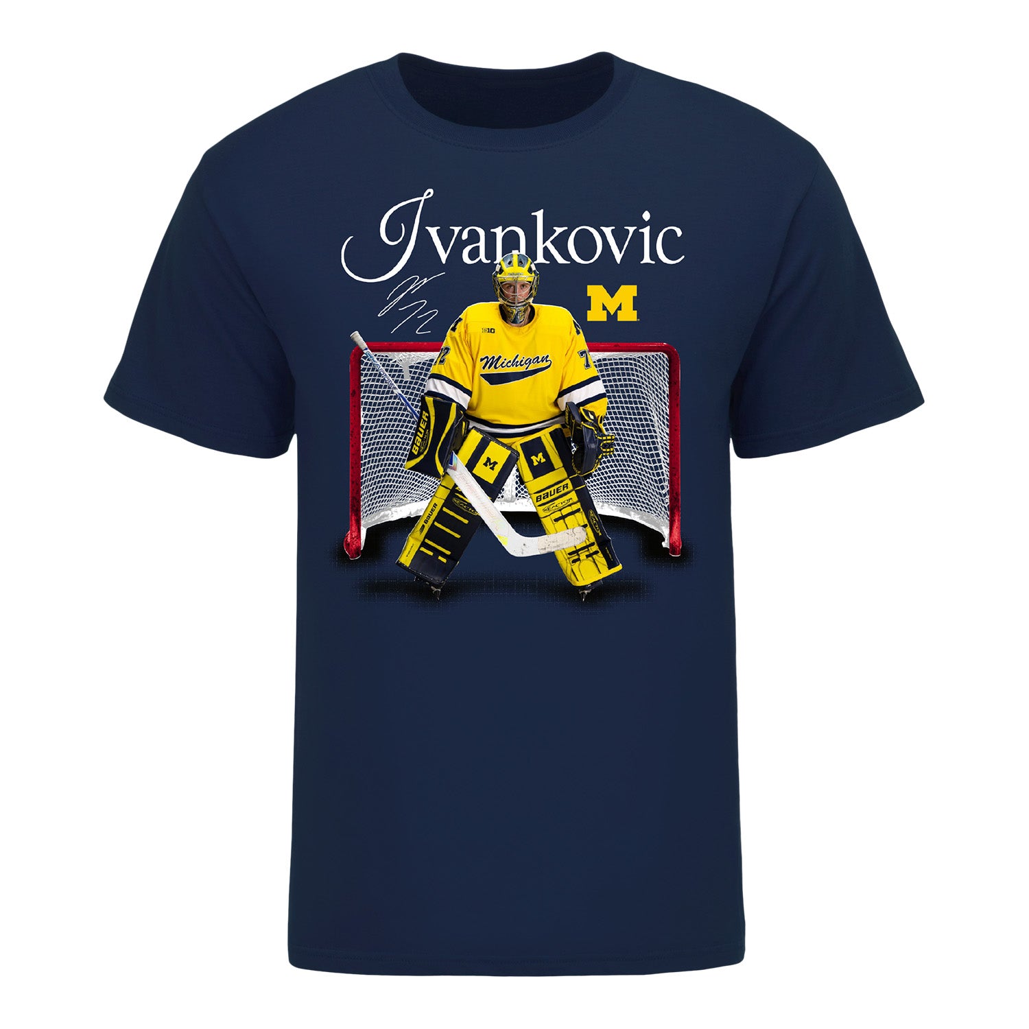 Michigan Wolverines #72 Jack Ivankovic Student-Athlete Graphic Tee In Blue - Front View