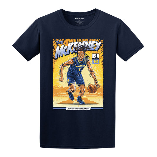 Michigan Wolverines #1 Trey McKenney Student Athlete Comic Youth T-Shirt - Front View