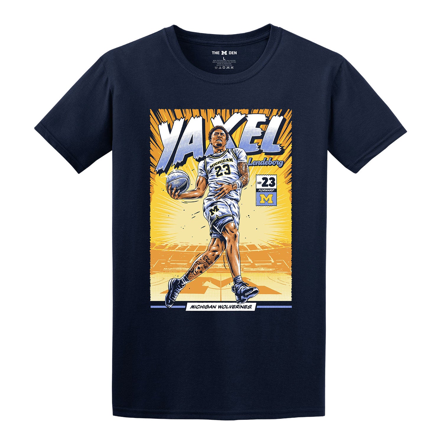 Michigan Wolverines #23 Yaxel Lendeborg Student Athlete Comic Youth T-Shirt - Front View