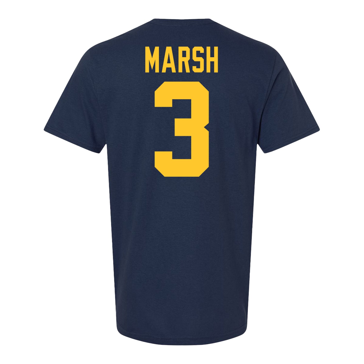 Michigan Wolverines #3 Andrew Marsh Student Athlete Blue Football T-Shirt - Back View