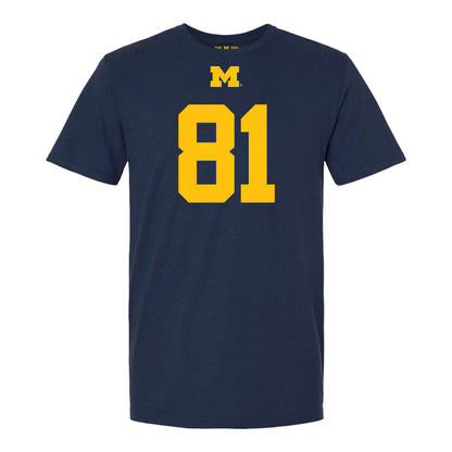 Michigan Wolverines #81 Jamar Browder Student Athlete Blue Football T-Shirt - Front View