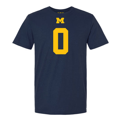 Michigan Wolverines #0 Jyaire Hill Student Athlete Blue Football T-Shirt - Front View